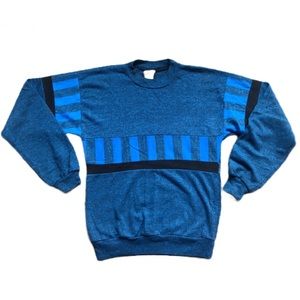 VINTAGE 80s YOUTH BOYS LONG SLEEVE STRIPED CREWNECK SWEATER SIZE 16